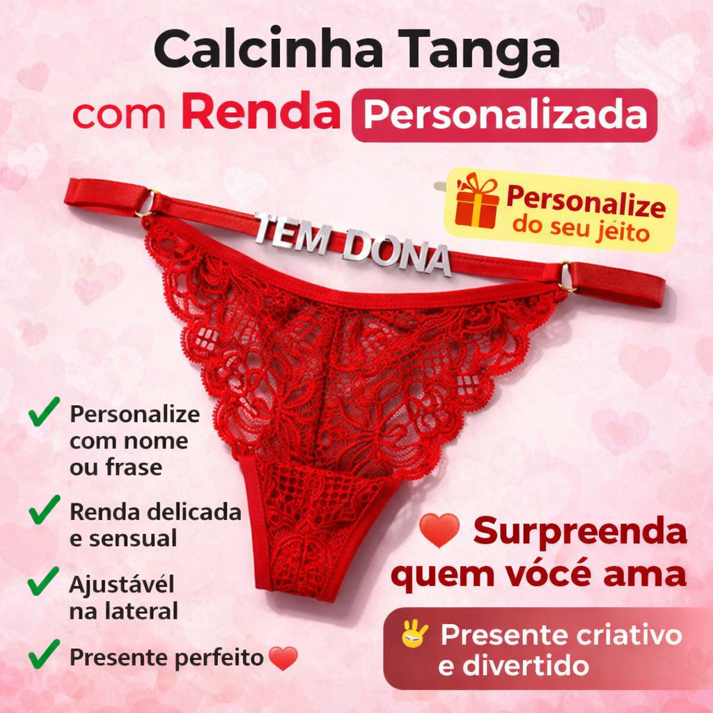 Calcinha Tanga Sensual Personalizada com Nome Apelido Regulagem na Lateral em Oferta na Shopee