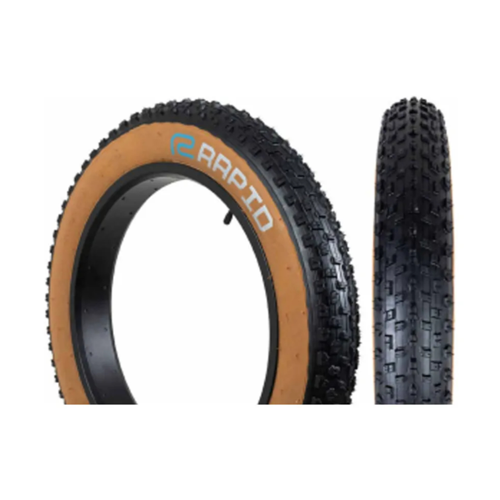 Pneu Rubbest Aro 20 X 4.0 Largo Kevlar Bike Eletrica Fat Bikes Rapid Faixa Marrom