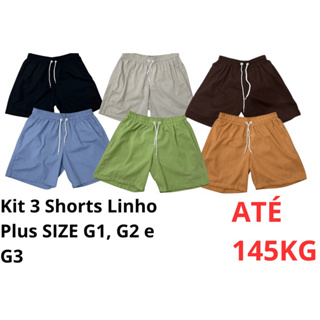 Kit 3 Shorts Linho Plus Size Mauricinho G1 G2 e G3 Premium elástico cintura casual 2 bolsos laterais envio imediato em Oferta na Shopee