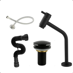 Kit Torneira Lavatório Alta Bancada Banheiro Lavabo Preta