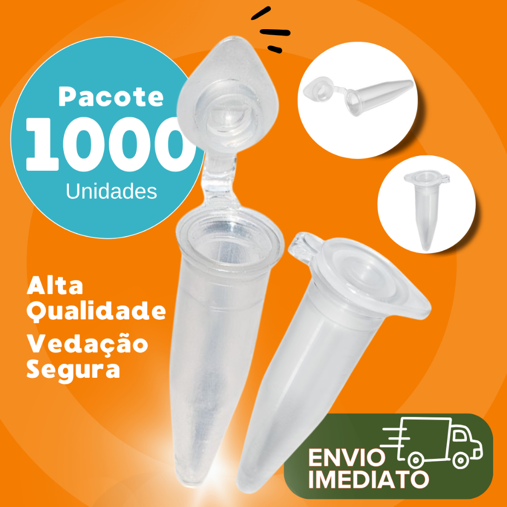 Microtubo 1,0ml Interno 1,5ml Externo Neutro Tampa de Pressão Pacote Com 1000 Unidades