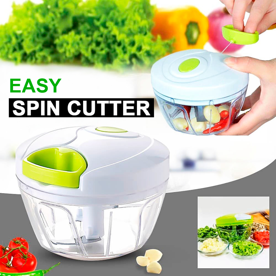 Mini Processador Manual Triturador 3 Láminas Inox Resistente Plástico Puxador Corda Easy Spin Cutter