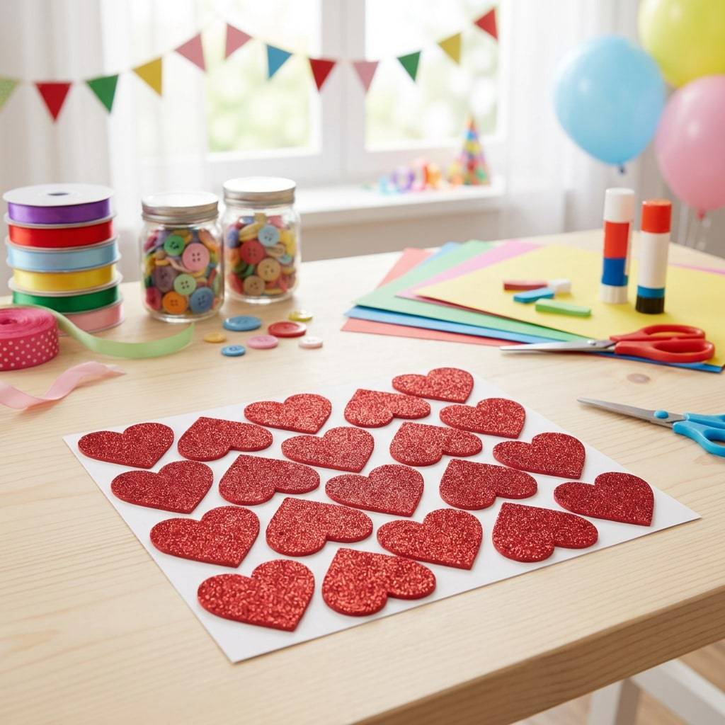 Kit 100 Corações Aplique Decoração em 3 Tamanhos Em Eva Com Glitter Dia dos Namorados Casamentos