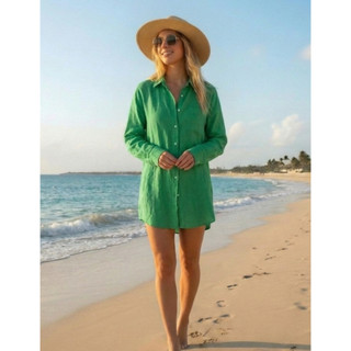 Saída de Praia Camisa Chemise Feminina Moda Verão Chic Lançamento Premium Tendência  Luxo Blusa de Praia Blusinha Manga