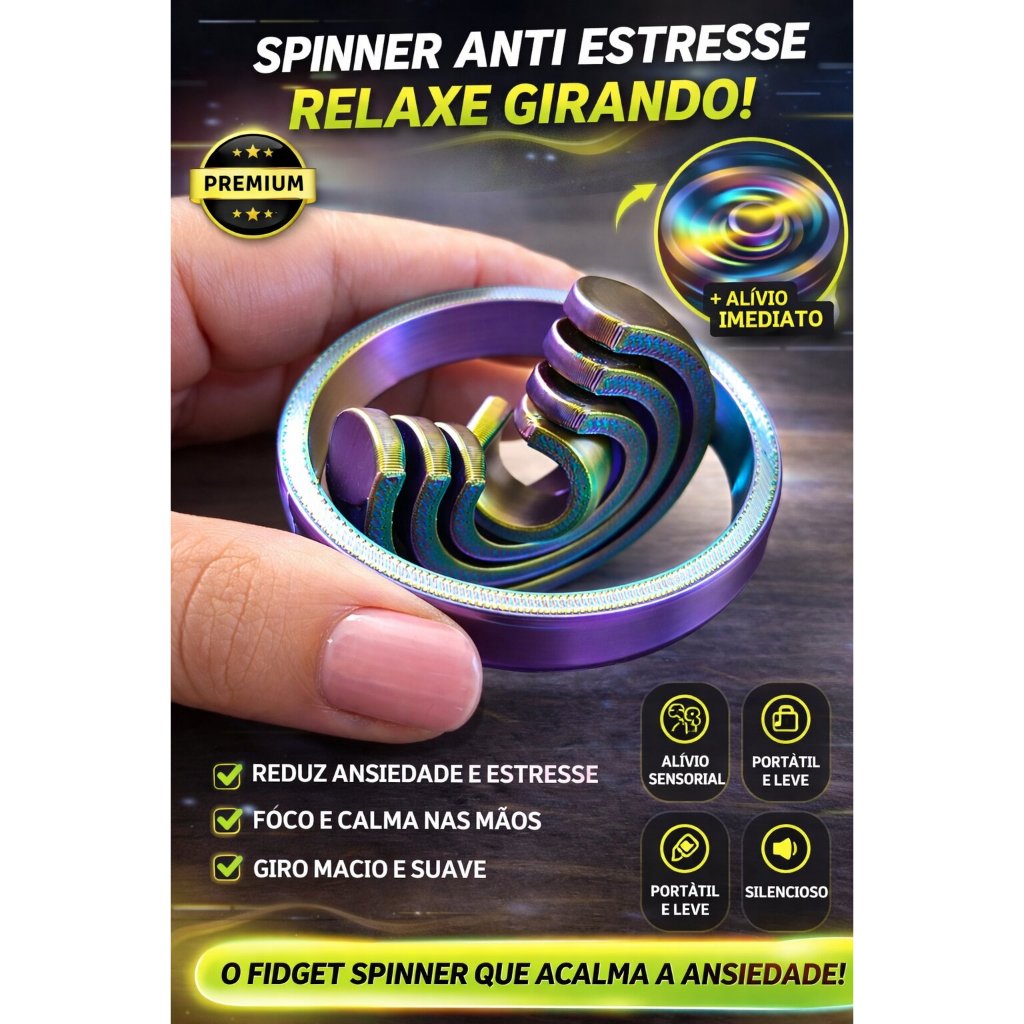 Spinner Anti Estresse Premium | Fidget Hand Spinner Relaxante Ansiedade TDAH | Brinquedo Sensorial Portátil