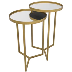Conjunto de Mesa Lateral Aço Com Espelho Estilo Industrial
