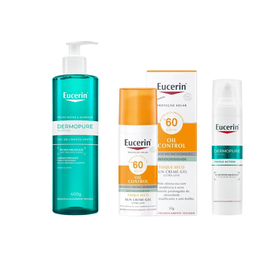 Kit Eucerin DermoPure Rotina Completa Antiacne + Protetor Solar Oil Control FPS 60