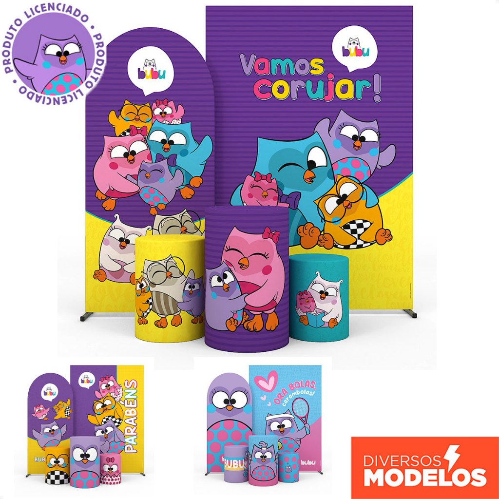 Cilindro e Painel de Festa Bubu e as Corujinhas Decoração Aniversário Infantil V