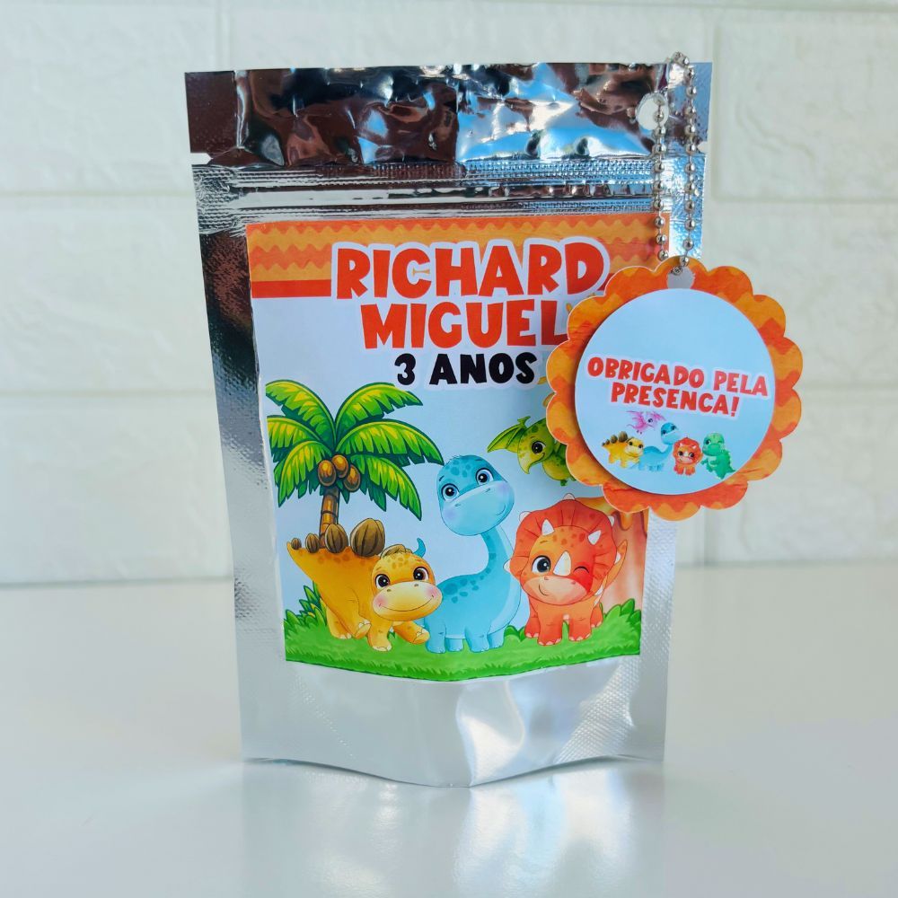 Saquinho Metalizado Ziplock Dinossauro Baby Personalizado /Lembrancinha de Festa /Aniversário