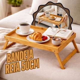 Bandeja de Bambu Café Da Manha Na Cama Em Bambu Pés Dobraveis 50x30cm Marca Kururuá