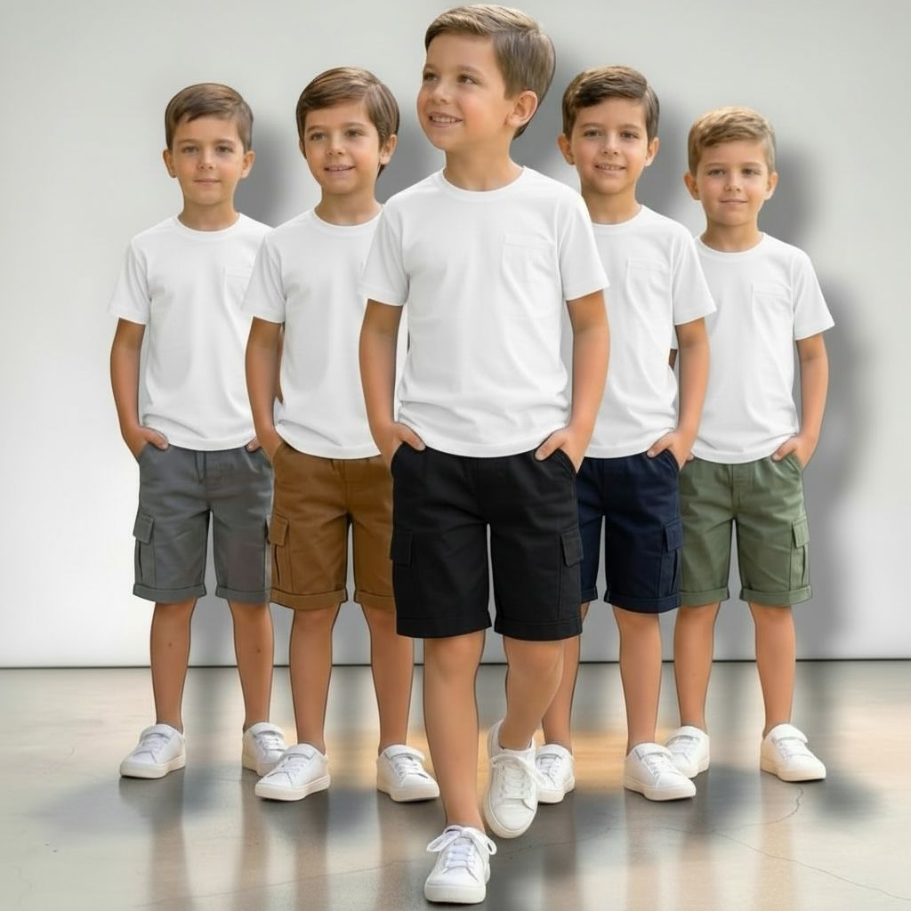 Bermuda Cargo Infantil e Juvenil De Sarja Menino Conforto Estilo Masculina Presente Festa Premium