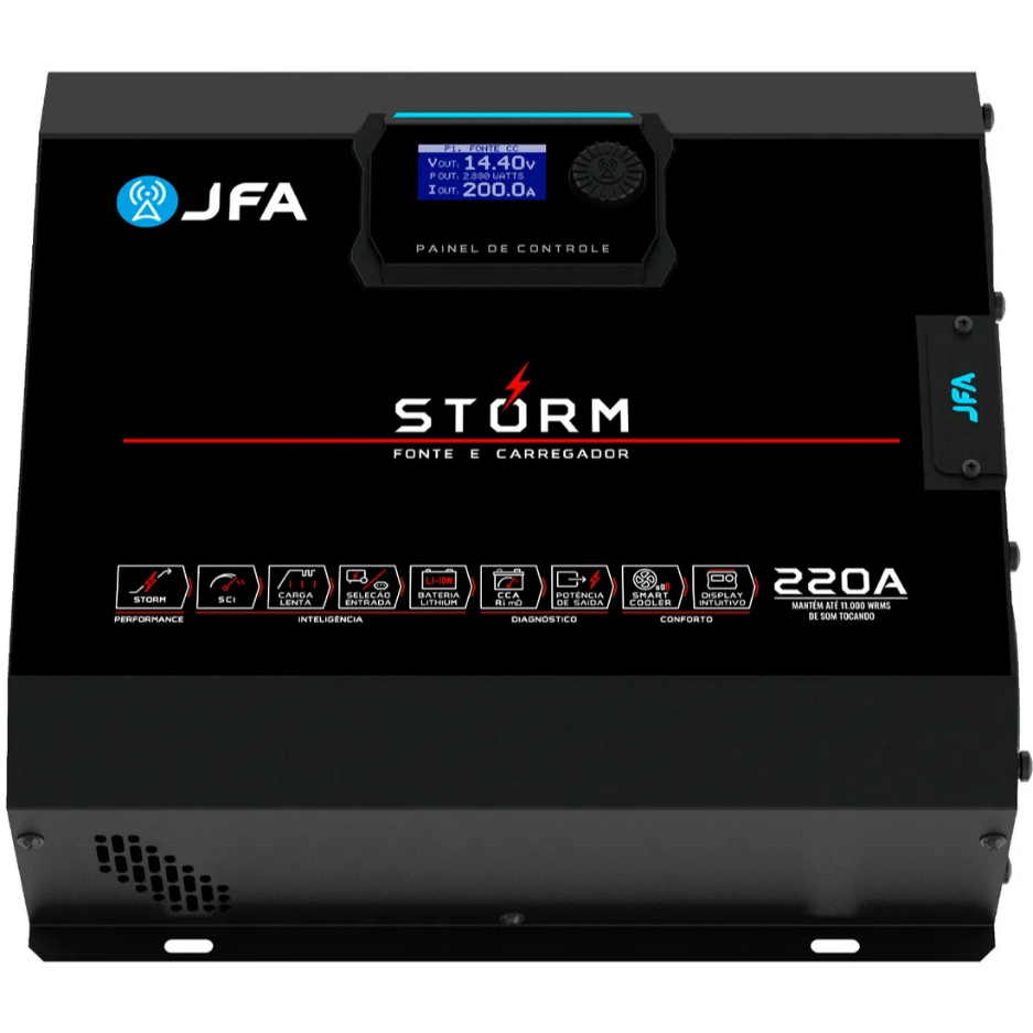 Fonte JFA Storm 220A Carregador Automotivo Bivolt Digital Alta Potência 220A Display SCI