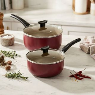 Jogo de 2 Panelas Antiaderente 18 e 16Cm Tampa de vidro Reforçada Para Cozinha