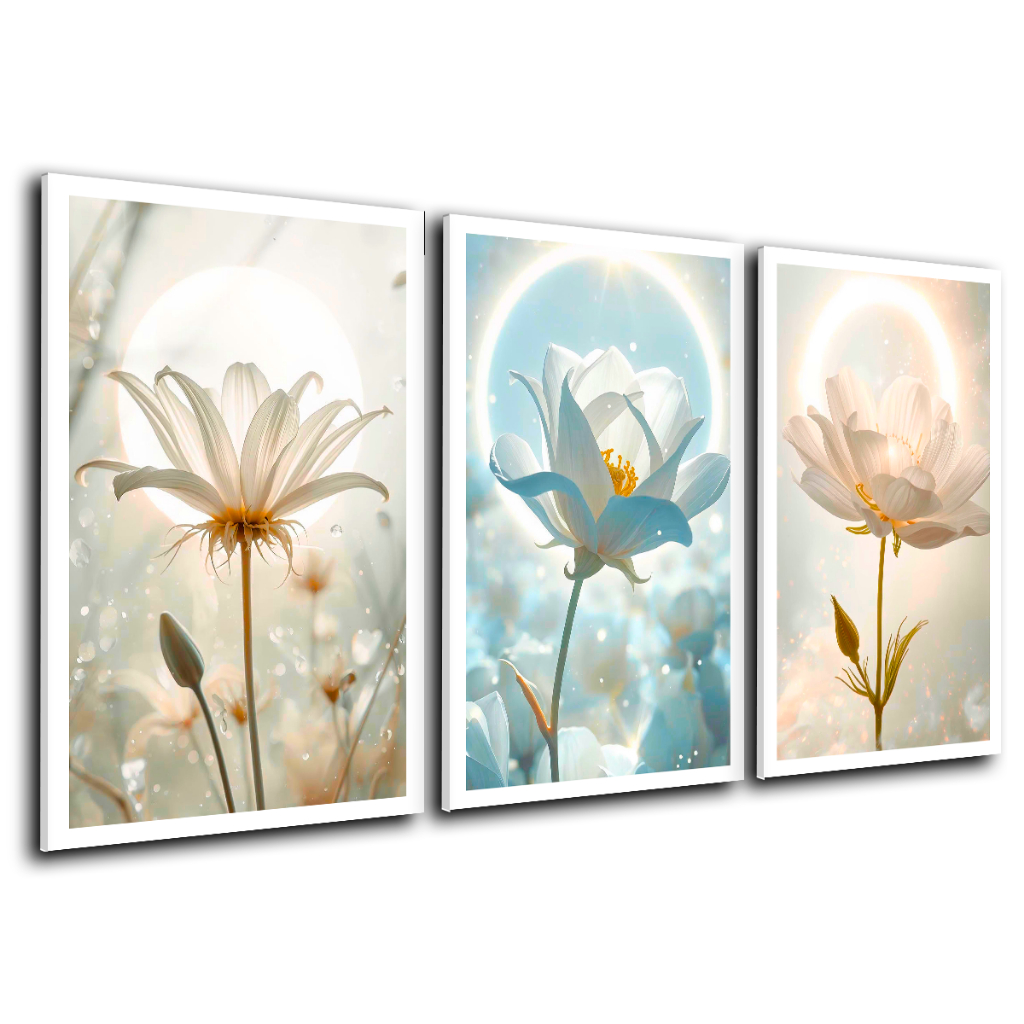 Kit 3 Pçs Quadro Painel Decoração Floral Luz Minimalista