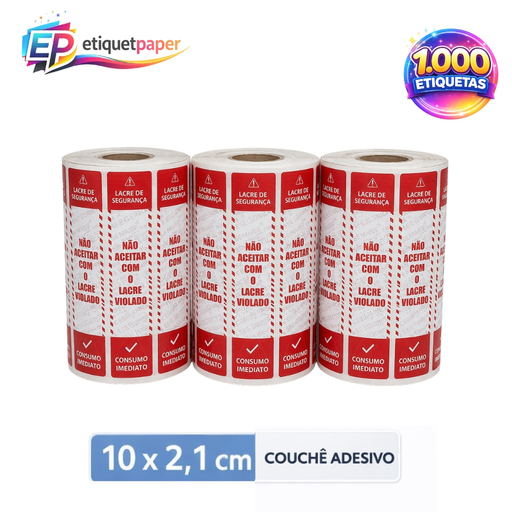 1000 Etiquetas Lacre de Segurança (10x2,1cm) | Alimentos Delivery Ifood