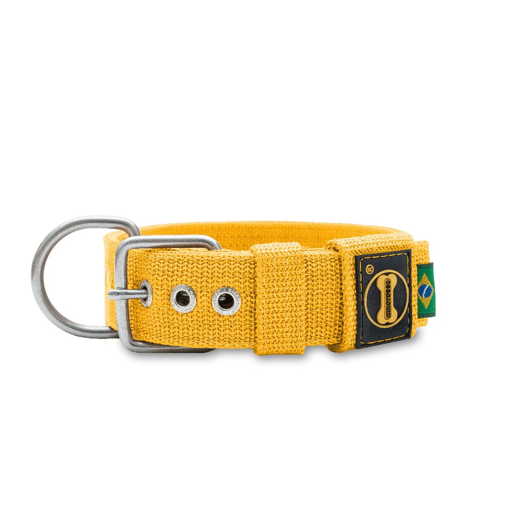 Coleira Amarelo Cachorro Grande 40mm Porte Pitbull Rottweiler Resistente Dogue Dogo Pastor Alemão