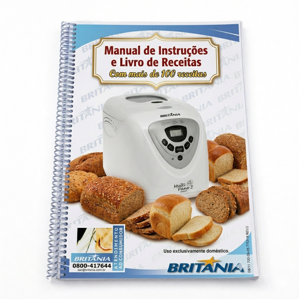 Manual Panificadora Britânia + Livro Receitas A4 Encadernado 100 Receitas Fácil  tudo em 1 lugar