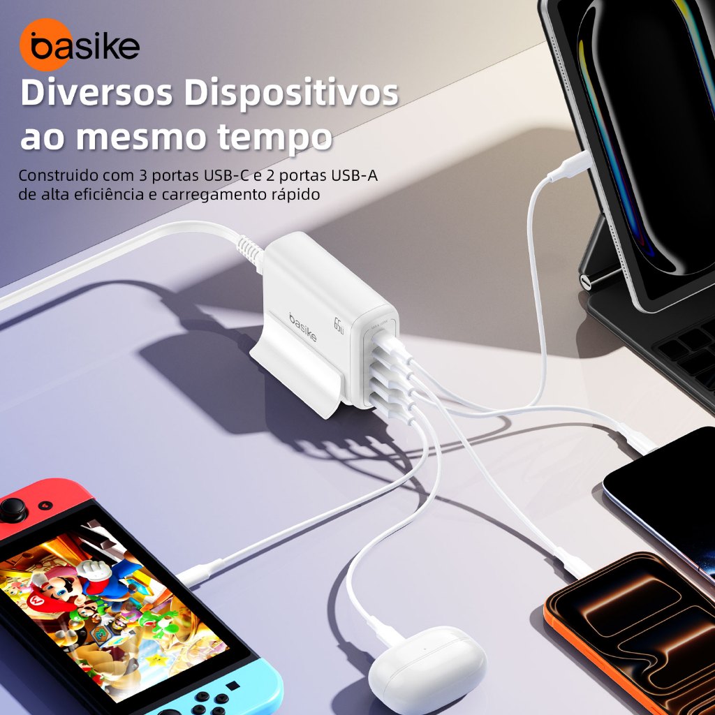 Carregador de Mesa Basike GaN 65W Turbo 5 em 1 com 3 USB — foto 5