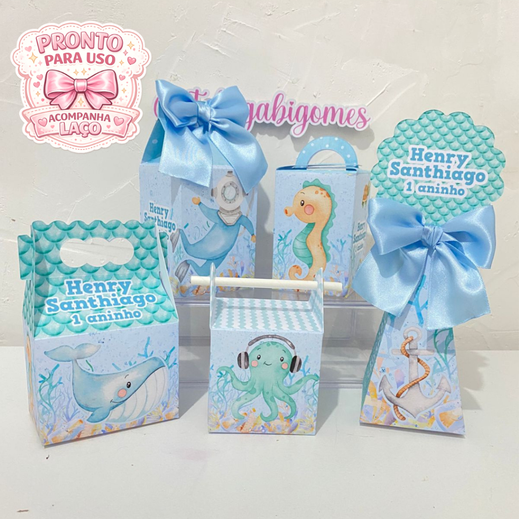 FUNDO DO MAR MENINO Kit Festa Personalizado - CAIXAS MONTADAS - Lembrancinha - Festa Infantil - Aniversário