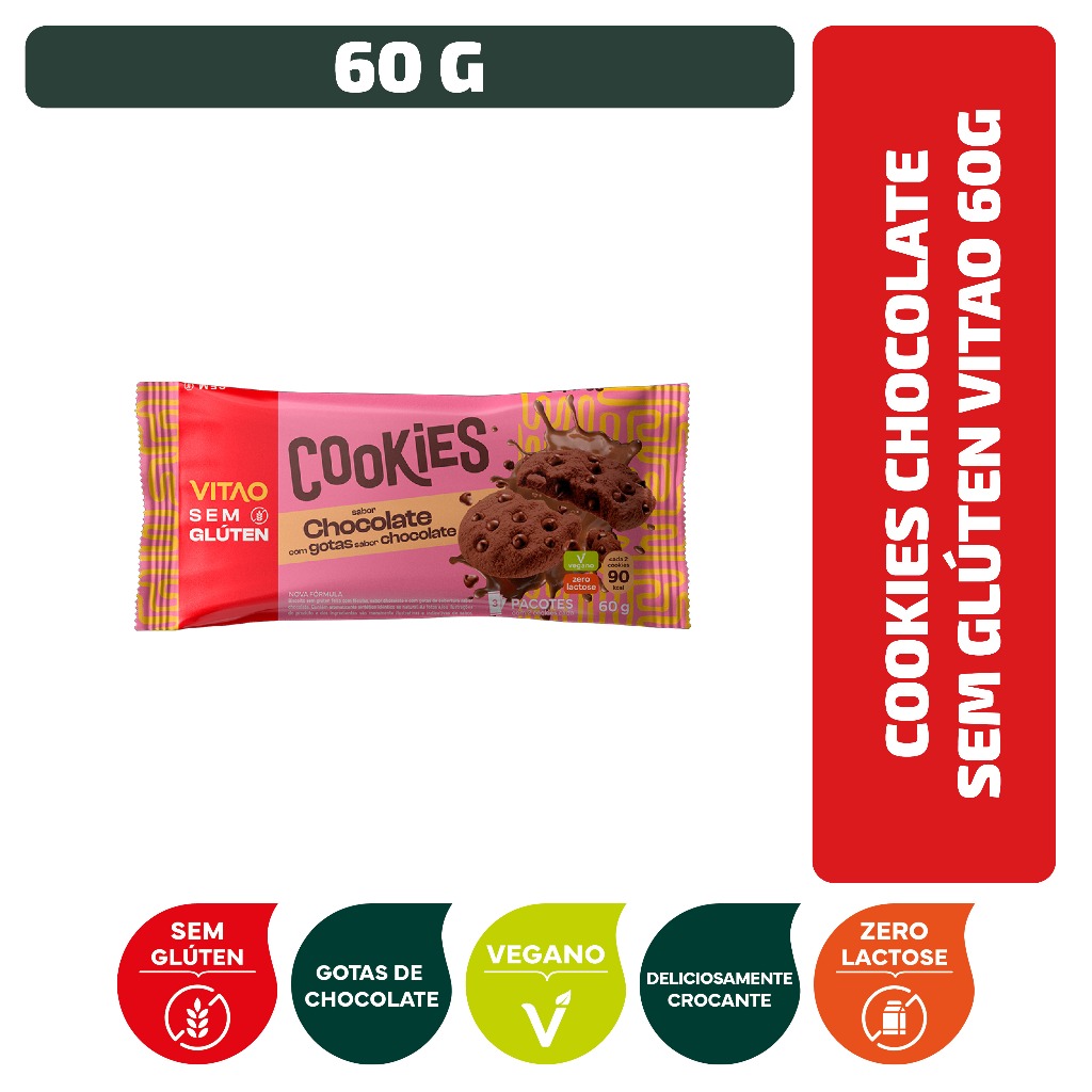 Cookies Chocolate Sem Glúten Vegano Vitao 60 g