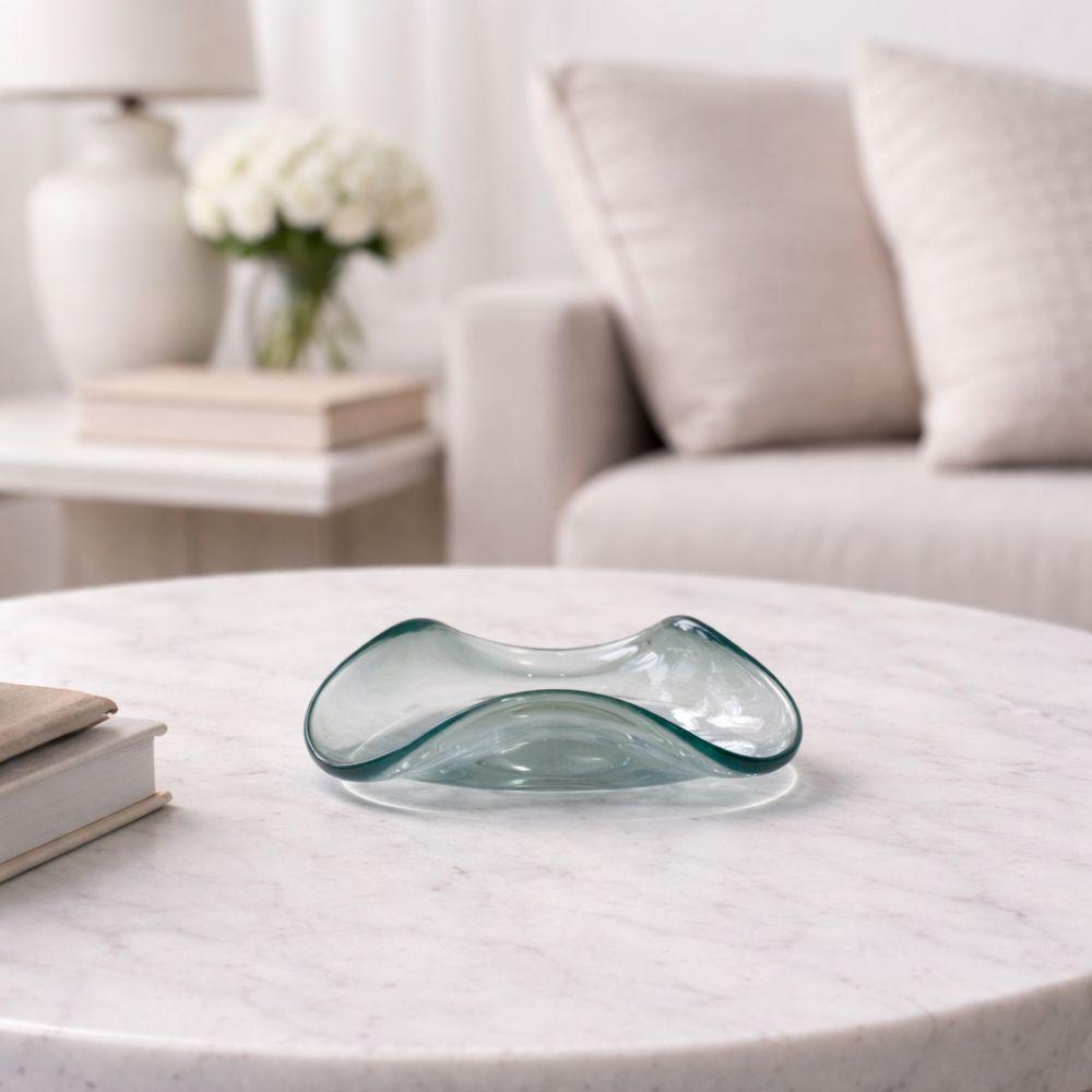 Centro de Mesa Pequeno Vidro Decorativo Ondulado Bandeja Enfeite Sala Mesa Aparador Presente