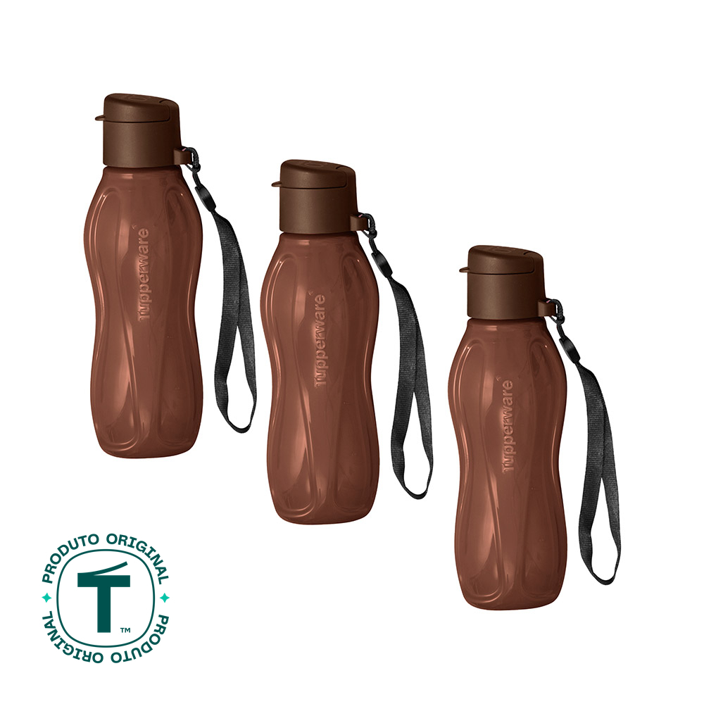 Kit 3 Garrafas de Água Tupperware Eco Tupper Chocolate 310ml