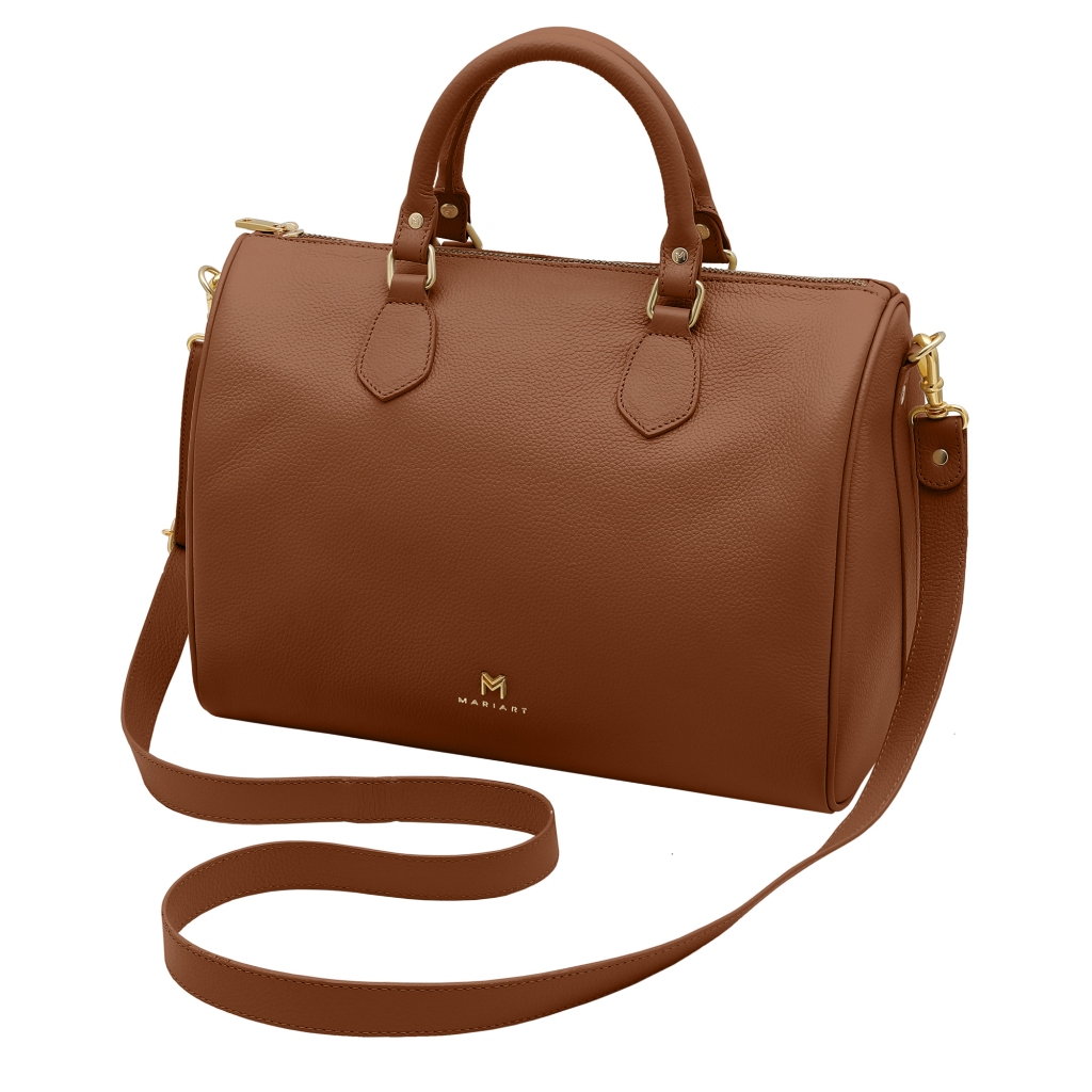 Bolsa Feminina Transversal de Couro Bovino Legítimo Mariart Canela