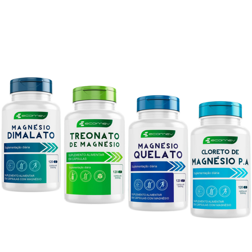 Kit Saude Magnesio L Treonato Dmalato Quelato Cloreto Forma Pura Importarada 480Cáp Ecomev