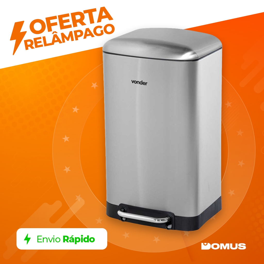 Lixeira Retangular 30 Litros Com Pedal Inox Cinza Vonder