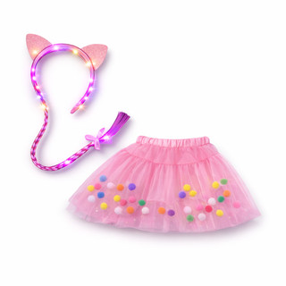 Fantasia Princesa Rapunzel Infantil e Adulto Tiara com Luz Colorida Saia Rosa com Bolinhas Carnaval