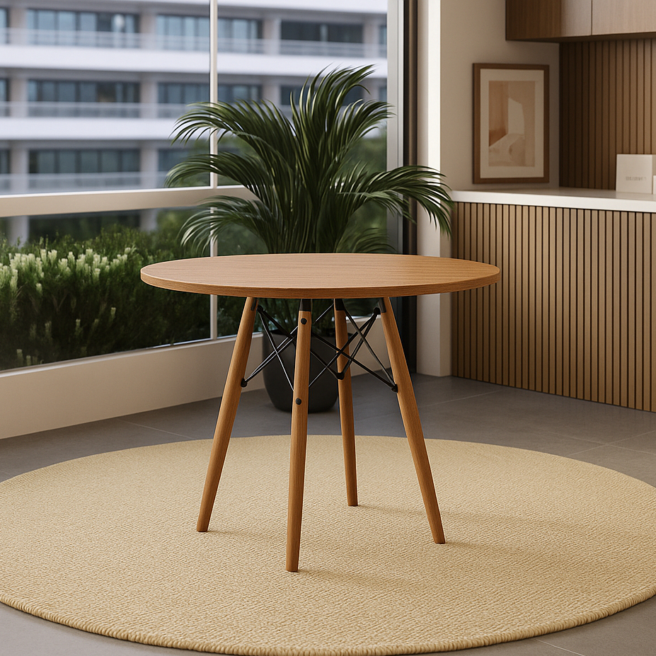 Mesa de Jantar Charles Eames Eiffel 110cm Tampo Madeira ou Vidro Base Eucalipto Sala e Cozinha em Oferta na Shopee