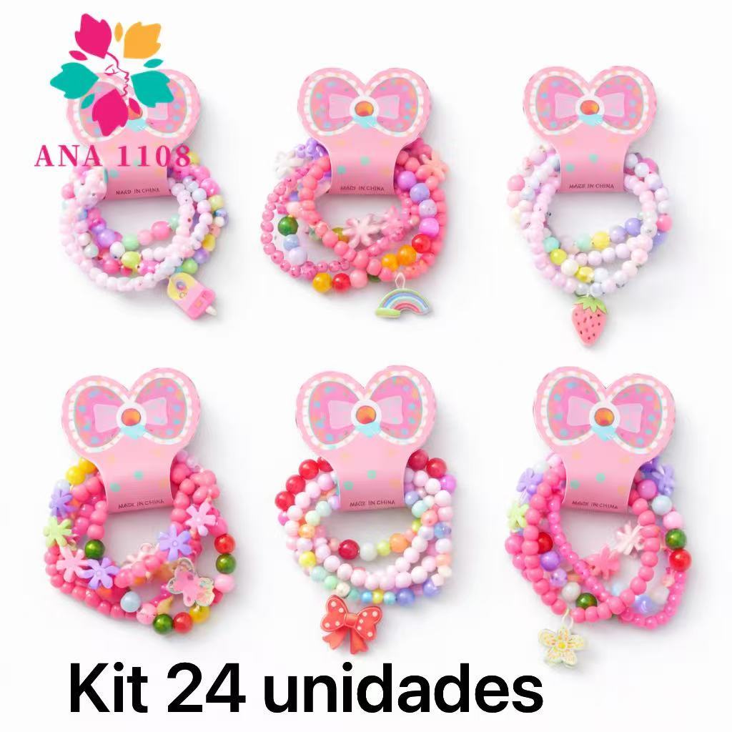 ANA 1108 Kit 24 pulseiras lindas infantis de miçanga