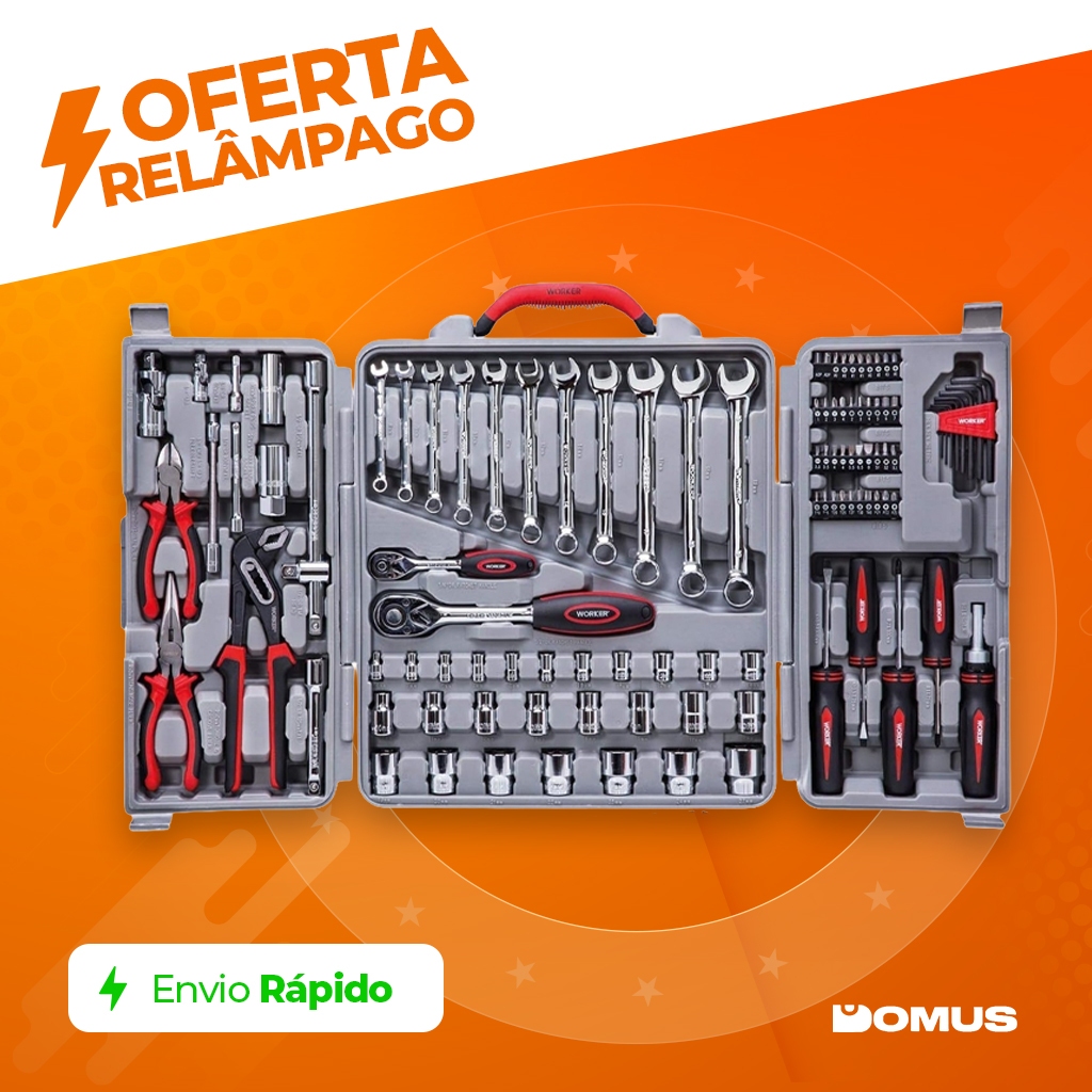 Jogo de Ferramentas Worker com 110 Peças e Maleta - Jogo de Soquete Com Chave Combinada