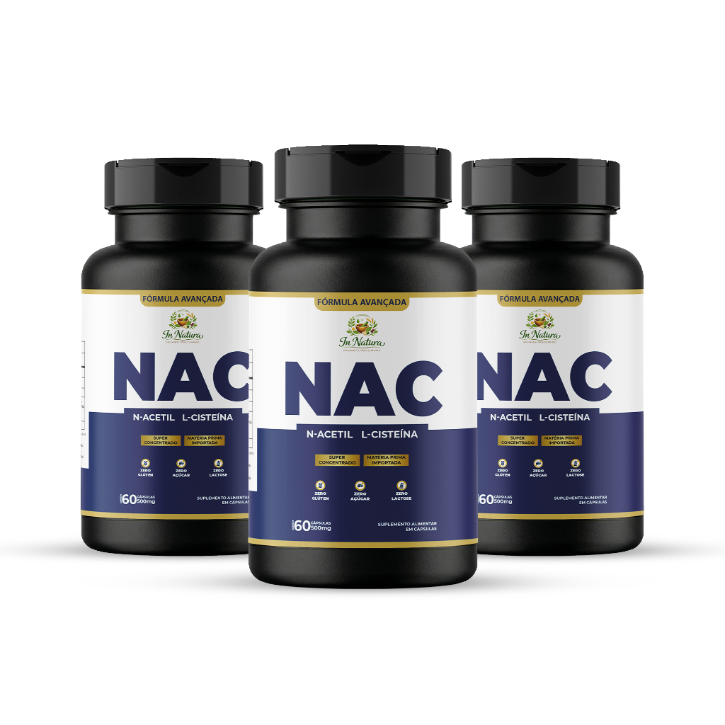 3 Un  NAC N-Acetil L-Cisteína Precursor da Glutationa Imunidade e Saúde do Fígado 500mg - 180 Caps