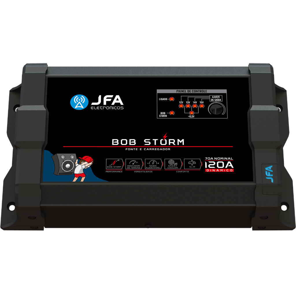 Fonte 120A BOB Storm Automotiva Bivolt Carregador Som Alta Potência Ajustável 12V 15V