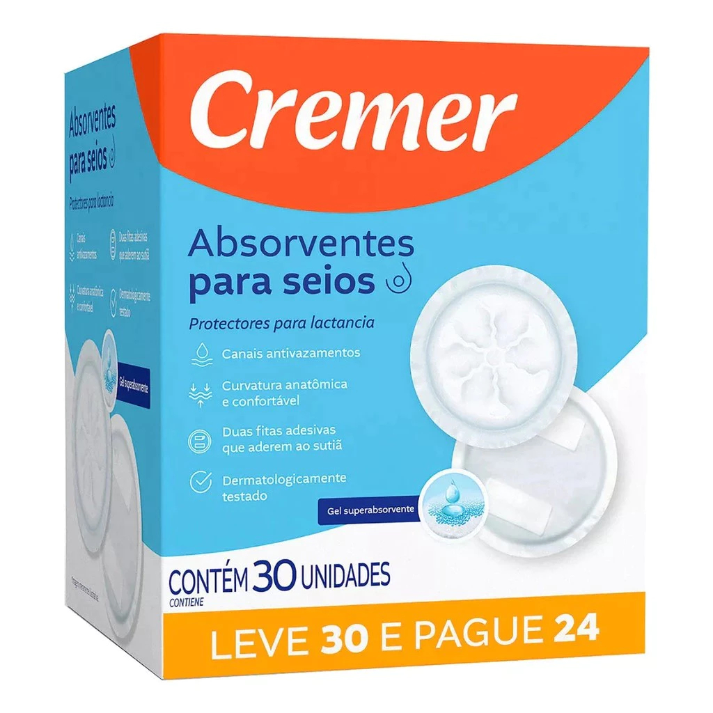 Absorvente De Seios Cremer 30 unidades - Absorventes Para Seios Cremer em Oferta na Shopee