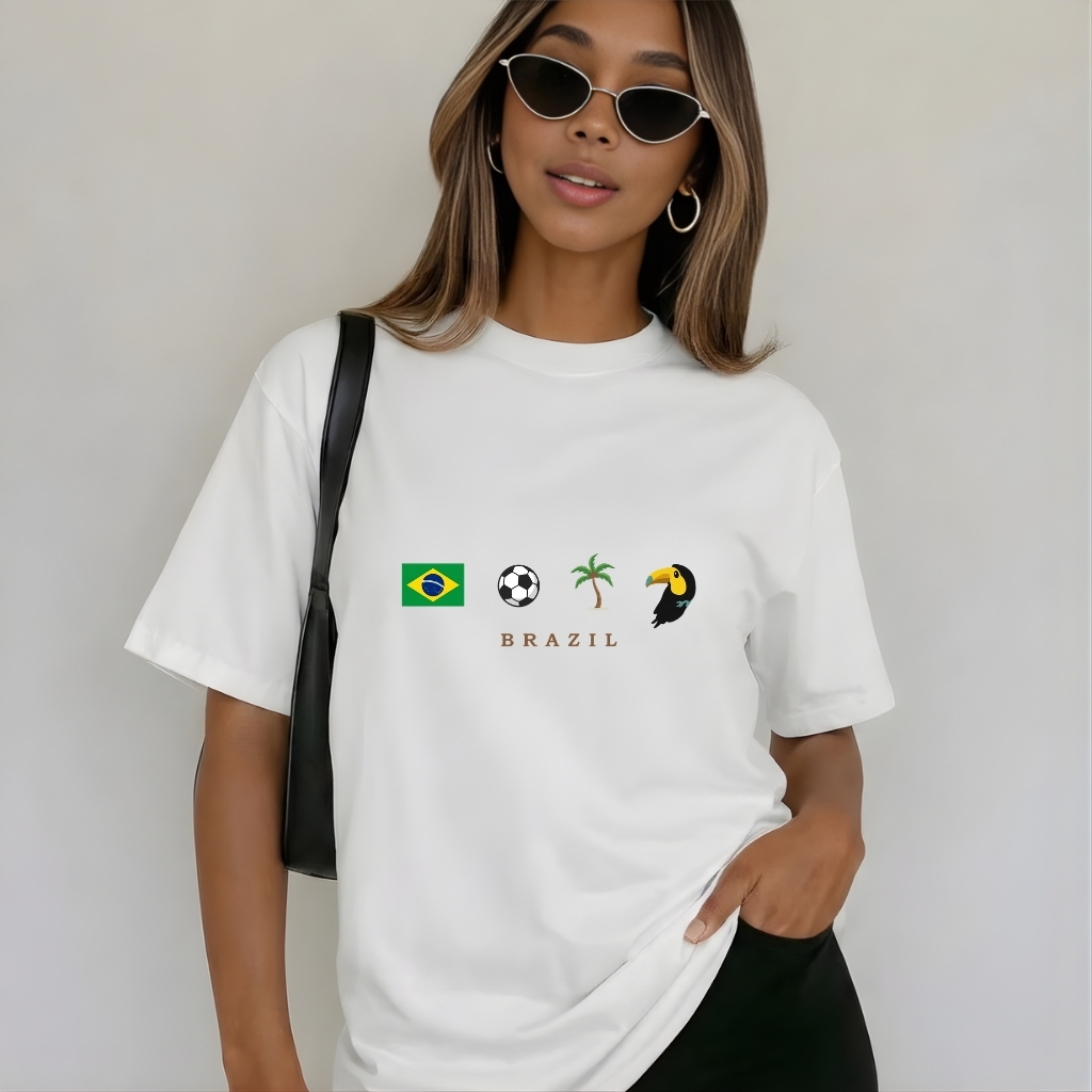 Camiseta do Brasil Feminina 100% Algodão Premium Estilosa Ideal Para o Dia a Dia