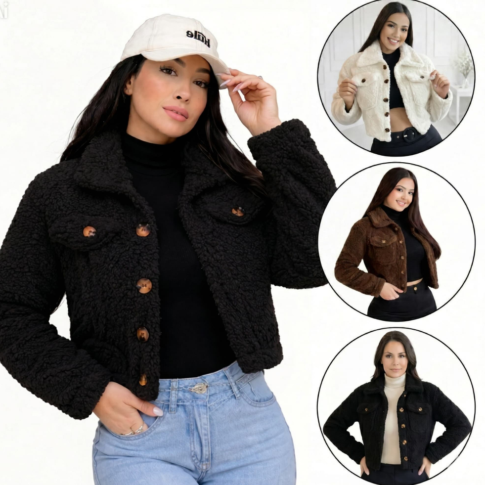Casaco Teddy Curto Cropped Pelinho Jaqueta Blusa de Frio Feminina Felpudo Ted Tedy Casaquinho