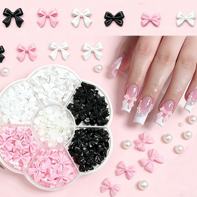 Kit de Decoração de Unhas em Laço Fofo Conjunto de Decoração de Unhas 3D Colorido--Plano para Arte de Unha DIY em Oferta na Shopee