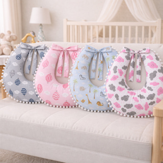 Almofada Amamentação para Amamentar Travesseiro com Zíper e Pompom Grelot Estampada 100% Algodão em Oferta na Shopee