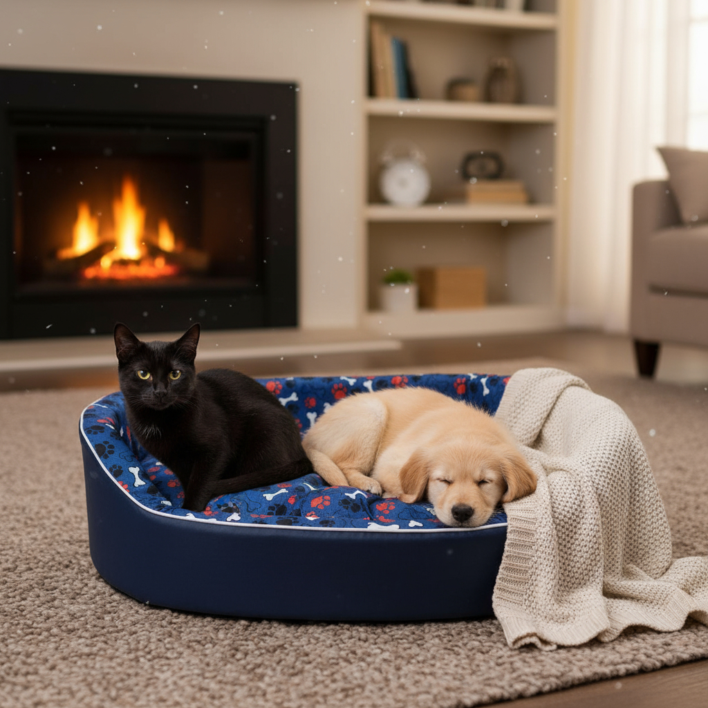CAMA PET CAMINHA EUROPA REDONDA PARA GATO CACHORRO MACIA E CONFORTÁVEL BINNOPET DUBAI PATA/OSSO AZUL