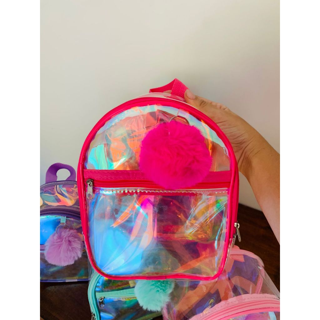 Mochila bolsa Transparente Cristal Holográfica Infantil mochila de  passeio plástico para menina e menino18x24