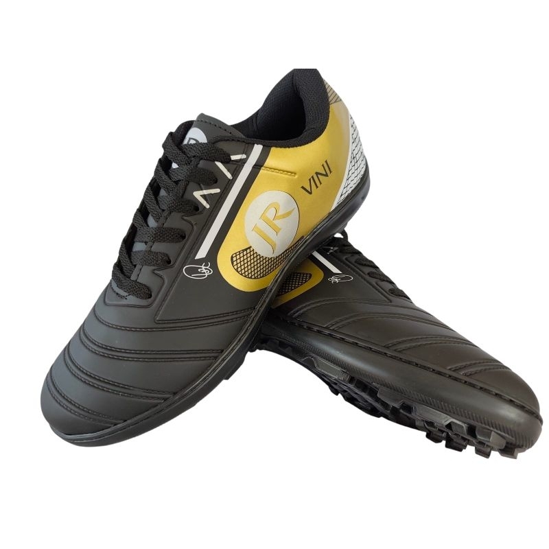 tenis chuteira JR pto/ouro society campo esporte lazer original