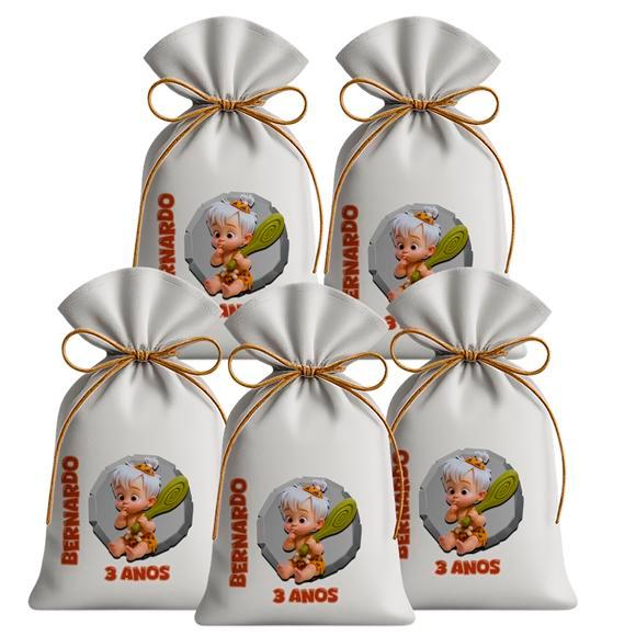 Kit 15 Saquinhos Sacolinhas Lembrancinha Festa Aniversário Tecido Personalizado Flintstones Bam Bam