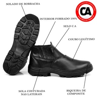 Bota de Segurança EPI Botina de Couro Legítimo Sola Borracha Costurada com Selo CA