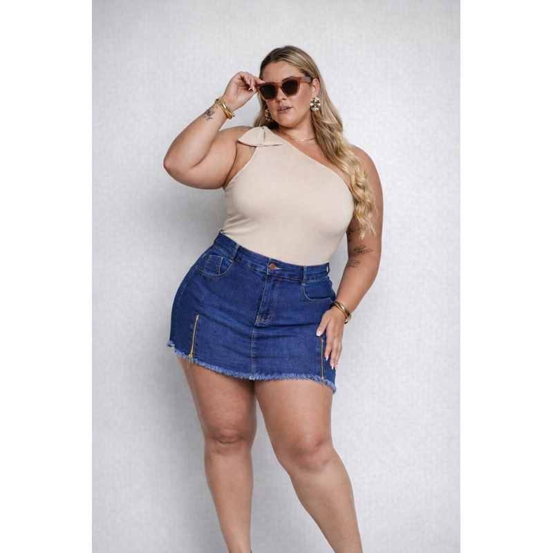 Short Saia Jeans Plus Size Feminino Tendência Verão Estiloso Moda Blogueira Confortável Estiloso Jeans Zíper Casual