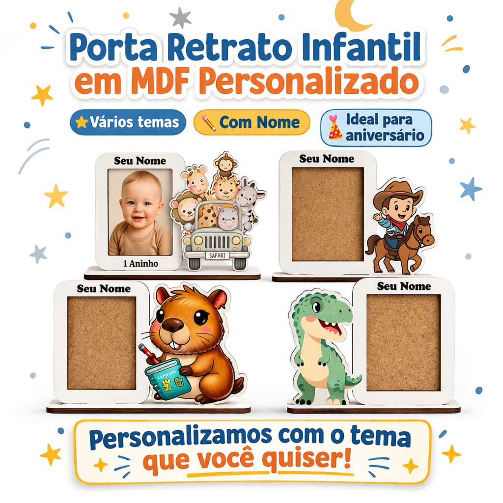 Kit Mini Porta-Retrato Personalizado | Lembrancinha Infantil MDF Centro de Mesa Aniversário