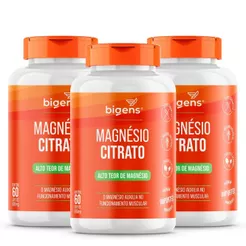 Kit 3x Bigens Magnésio Citrato 60 Cápsulas 260mg Alto Teor | Energia Muscular | Sono | Relaxamento