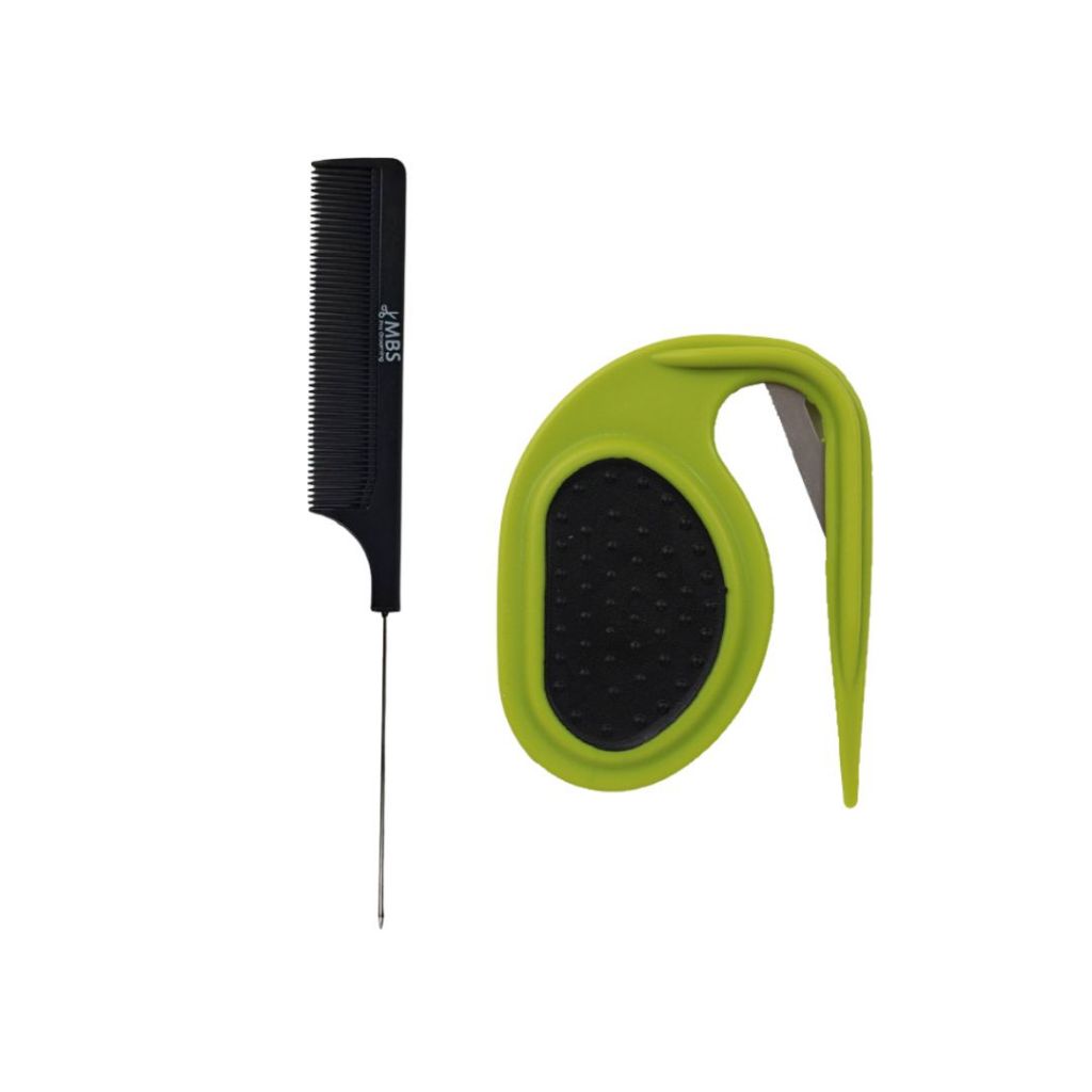Kit Pente Penteados MBS Cabo de Metal + Tira Laços Verde Pet MBS Cachorro Gato