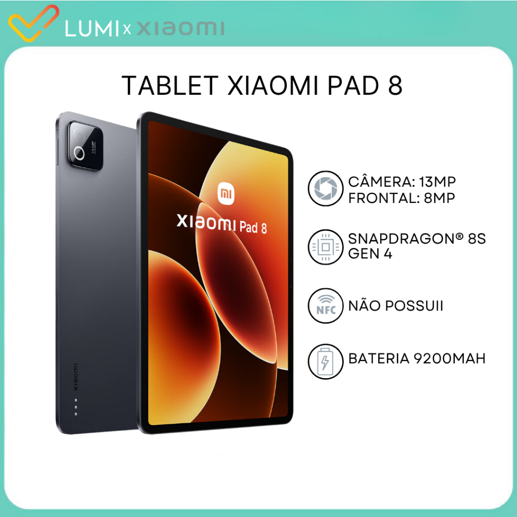 Tablet Xiaomi Pad 8 11.2, Versão Global, Bateria 9200mAh, Processador Snapdragon